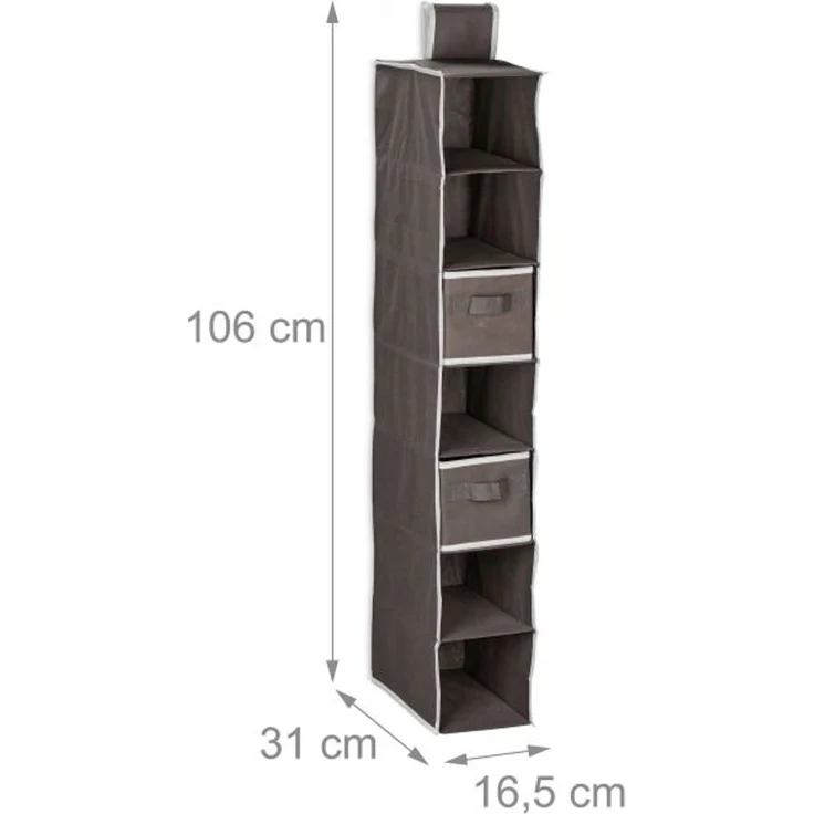 Relaxdays Hängeregal Kleiderschrank mit 7 Fächern & robustem Vliesstoff, Anthrazit, 106 x 16,5 x 31 cm – Bild 4