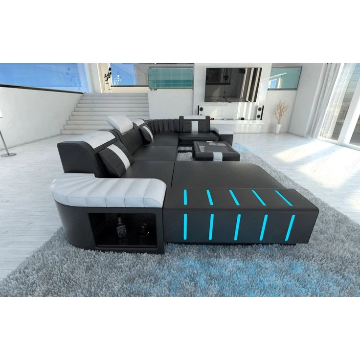 Sofa Dreams - Mini Designer Wohnlandschaft Bellagio Led U-Form - Kunstleder - Schwarz-Weiß - Links – Bild 2
