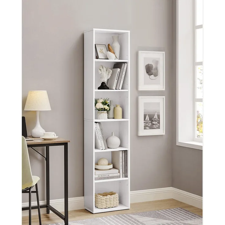 Vasagle Bücherregal, mit 6 Ebenen, Standregal, Aufbewahrungsregal, für Wohnzimmer, Büro, Schlafzimmer, Arbeitszimmer, skandinavischer Stil, 40 x 24 x 178,5 cm, weiß LBC167T14