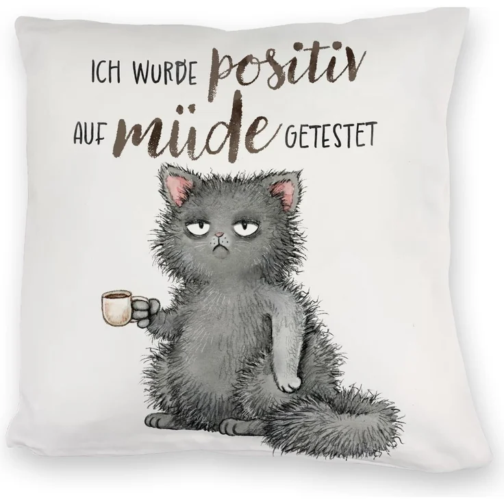 speecheese Dekokissen Genervte Katze Kuschelkissen mit Spruch positiv auf müde getestet – Bild 1