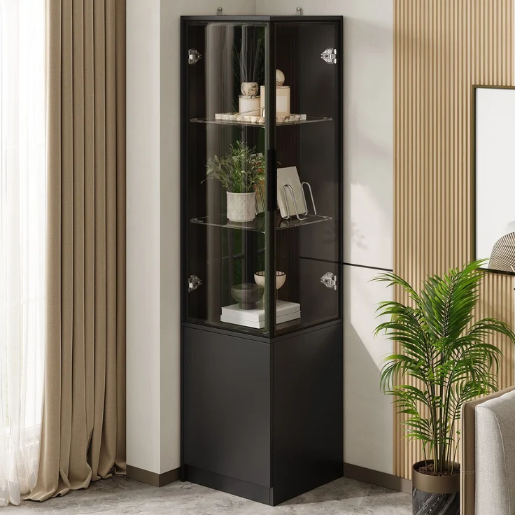 Eckvitrine 40 x 40 x 160 cm aus Spanplatte mit Glasfront und App-gesteuerter LED-Beleuchtung – Bild 2