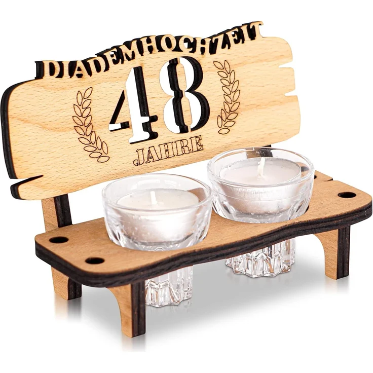 DARO Design - Schnapsbank 48. Hochzeitstag Diademhochzeit Geschenk Deko für Paare Männer Frauen aus Holz mit Gläsern – Bild 2
