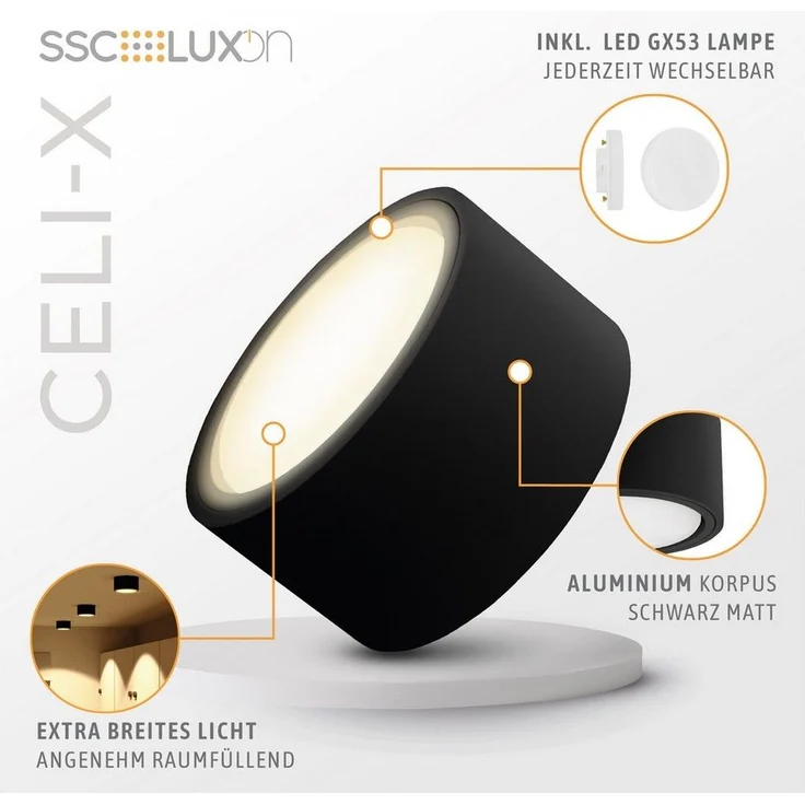 SSC-LUXon LED Aufbaustrahler Flacher LED Aufbaustrahler CELI-X in rund schwarz pulverbeschichtet, Warmweiß – Bild 3