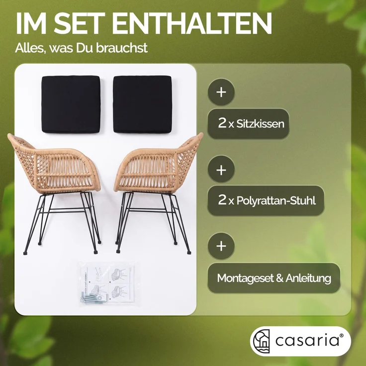 CASARIA® Korbsessel Gartenstühle 2er Set Bali Polyrattan – Bild 4