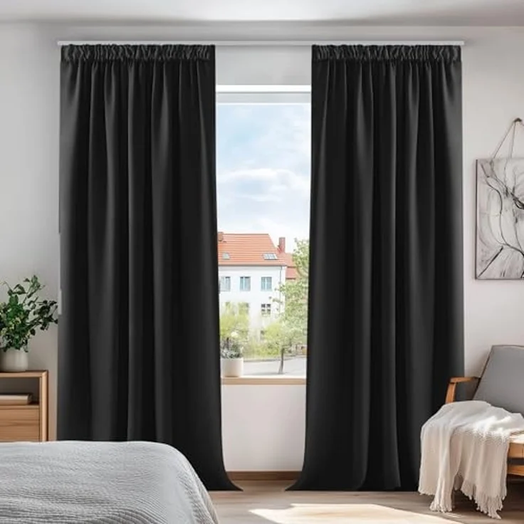 Deconovo Verdunkelungsvorhang Gardinen mit Kräuselband Blickdicht Vorhänge Wohnzimmer 2er Set, Vorhang Verdunkelung Vorhänge Kälteschutz Schlafzimmer Thermovorhang – Bild 1