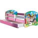 Kinderbett Jugendbett mit einer Schublade und Matratze Rausfallschutz Rosa 80x160 ACMA II (34 Farm, 80x160 cm mit Bettkasten)