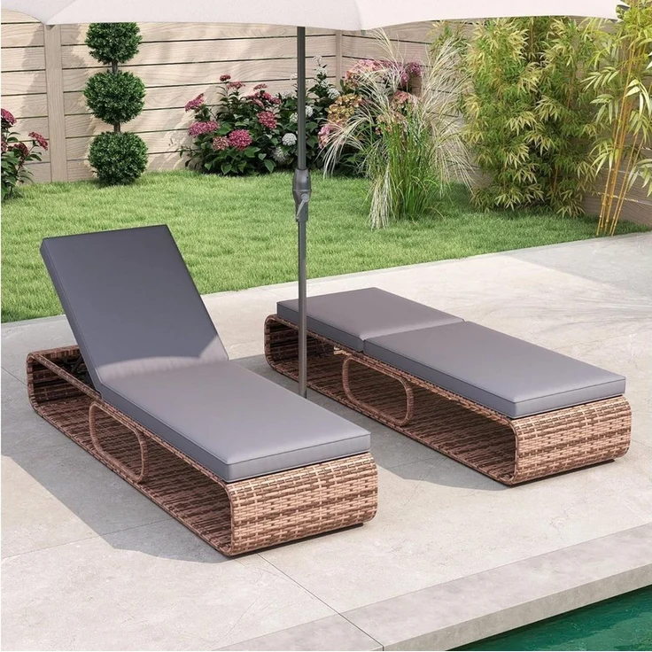 COSTWAY Gartenliege, Liegestuhl mit 7-Fach Rückenlehne, Kissen, Stauraum – Bild 2