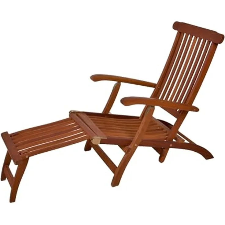 Spetebo Gartenliege Eukalyptus Deckchair mehrfach verstellbar - 163 x 56 cm, Stück, 1 St, Sonnenliege, Holz Gartenliege mit Fußteil klappbar