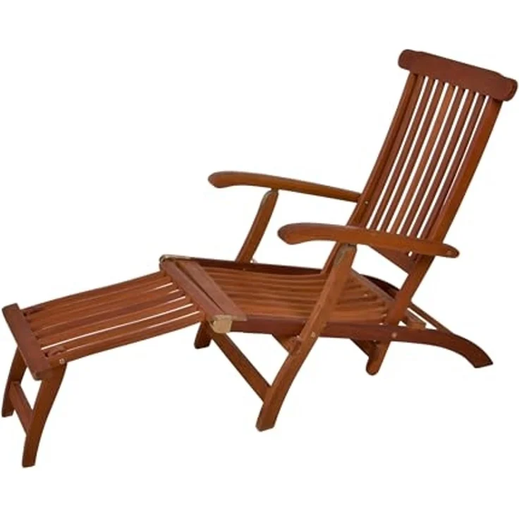 Spetebo Gartenliege Eukalyptus Deckchair mehrfach verstellbar - 163 x 56 cm, Stück, 1 St, Sonnenliege, Holz Gartenliege mit Fußteil klappbar – Bild 1