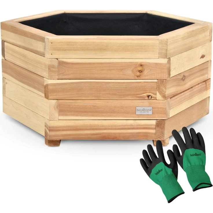 holz4home® Pflanzkübel 6-eckig aus Tannenholz I Outdoor Blumenkübel für Garten Balkon, inkl. Gartenhandschuhe & Vlies – Bild 1