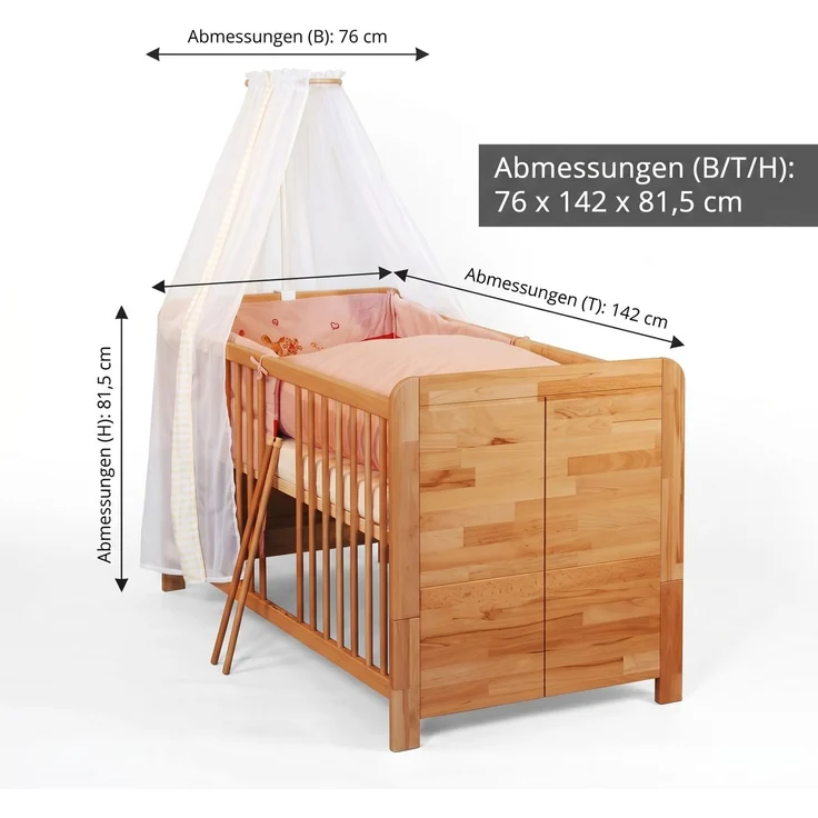 Babybett Rahmen Kernbuche massiv Sprossen Buche Dekor #4547 – Bild 3