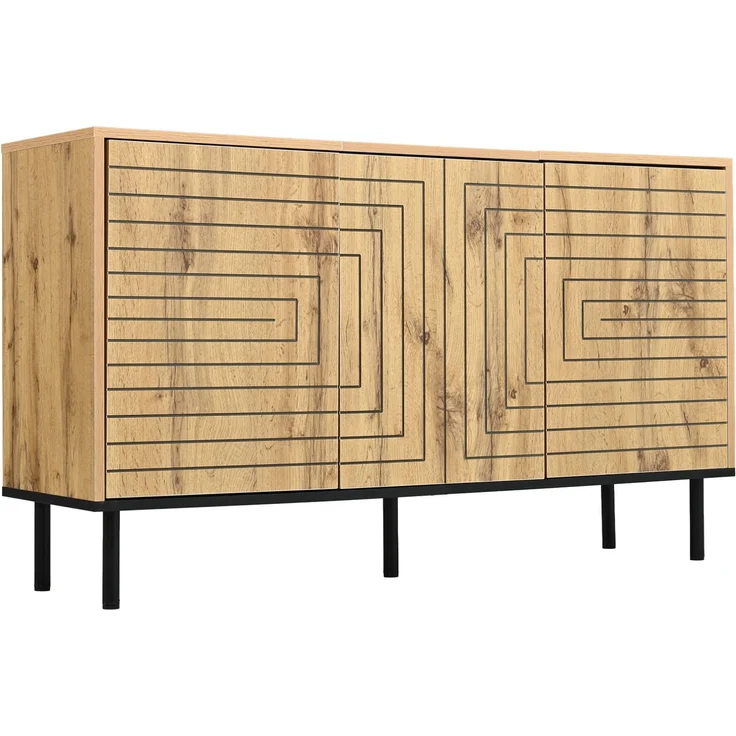 DESVIAE Sideboard Holzfarbe aus MDF/Spanplatte – 120x68x35 cm – 3 Push-Open-Türen – Bild 8