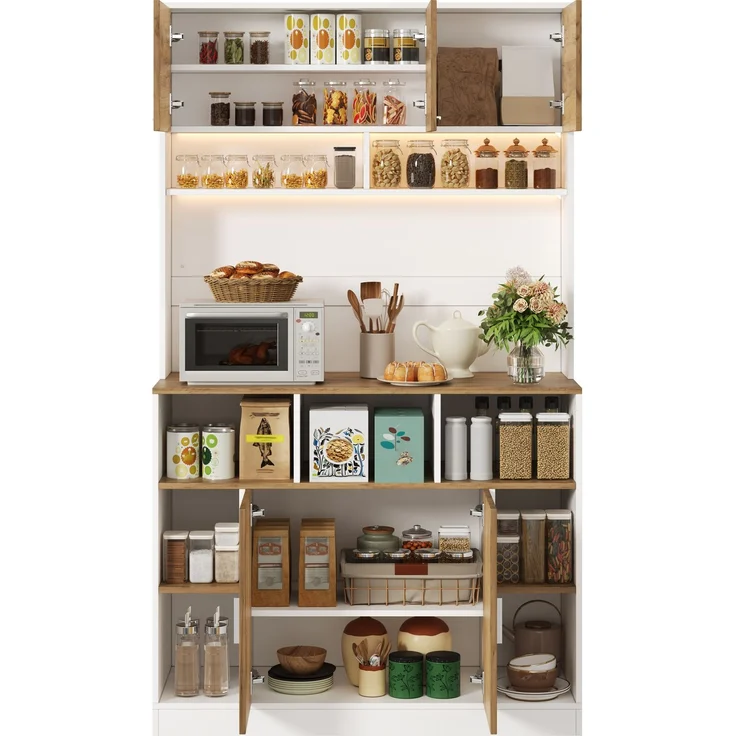 Küchenschrank 105 x 40 x 180 cm in Weiß und Natur mit RGB-LED-Beleuchtung und verstellbaren Einlegeböden – Bild 10