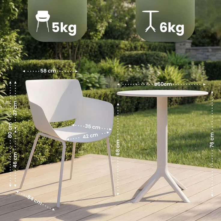 Gartenmöbel-Set SARA mit 2 Stühlen - 168x60x80cm, Kunststoff, Weiß | Balkonset Gartenset Tisch mit Stühlen Bistroset Outdoor – Bild 2