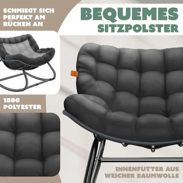 KESSER® 'XXL Chillexer' Schaukelstuhl mit Rutschfesten Füßen, für drinnen & draußen, Witterungsbeständig, Stahl / Polyester anthrazit, 100 x 100 x 85 cm – Bild 4