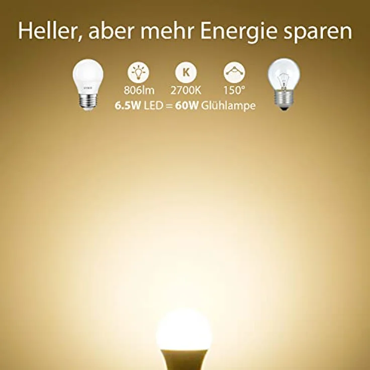 LVWIT E27 LED 6.5W ersetzt 60W Glühlampen, Warmweiß 2700K, G45 LED Leuchtmittel, 806lm, matt (6er Pack) – Bild 4