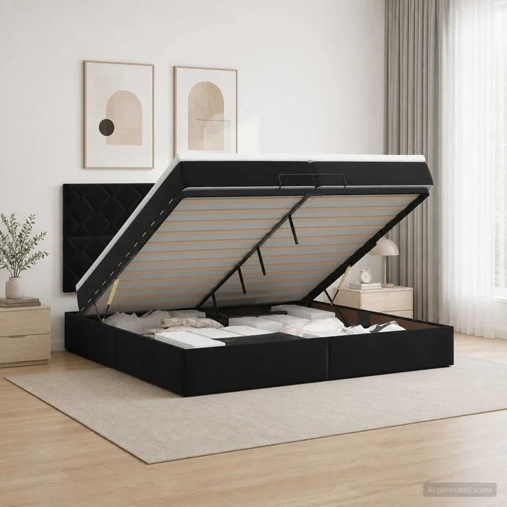 vidaXL Ottoman Bett mit Matratze Schwarz 200 x 200 cm Samt 3457817 – Bild 1