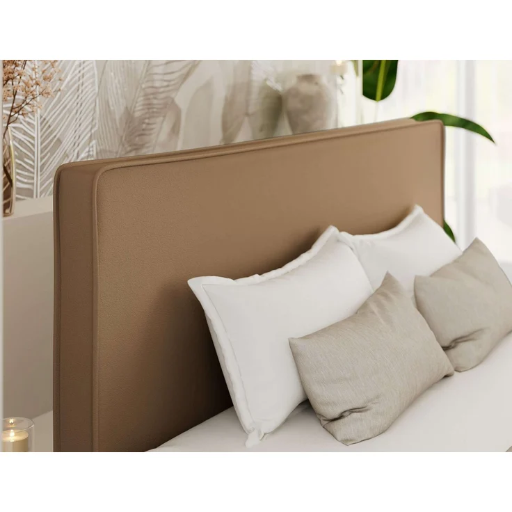 Design Polsterbett LUMARO CLASSIC 200x200 cm mit Lattenrost & 12cm hohen Füßen, Doppelbett mit Kopfteil, Konfigurierbar, Pocket Matratze - Braun Kunstleder - VIRE LUX – Bild 3
