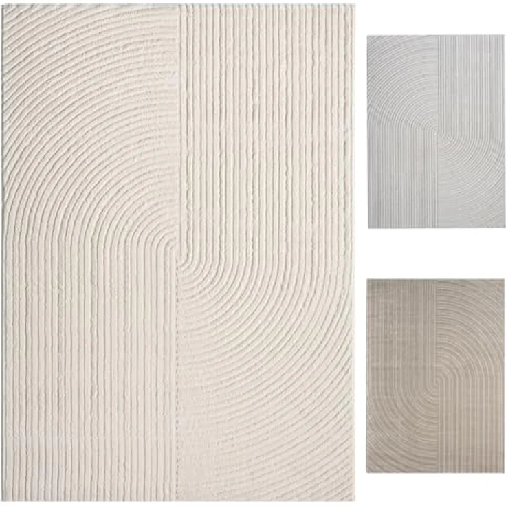 Vimoda Teppich Teppich Wohnzimmer Boho Design dünn kurzflur teppich, Rechteckig, Höhe: 6 mm, Hoch Tief Effekt 3D Teppich, in Creme, Grau &Taupe Läufer Schlafzimmer – Bild 2