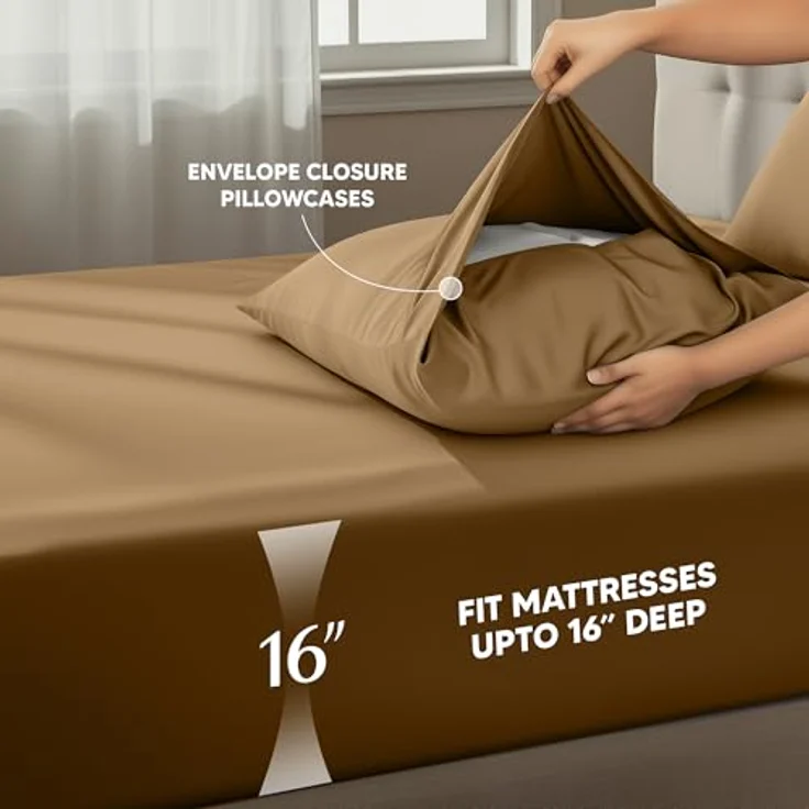 Utopia Bedding Bettwäsche-Set für King-Size-Betten, 4-teilig, gebürstete Mikrofaser, schrumpft und lichtbeständig, pflegeleicht (Kingsize, Mokka) – Bild 5