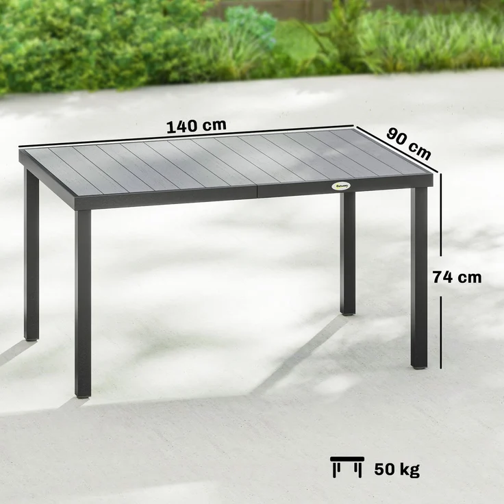 Gartentisch für 4 bis 6 Personen, Esstisch für den Außenbereich mit Lattenplatte, 140 x 90 x 74 cm, grau – Bild 5