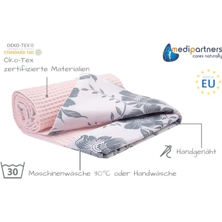 Medi Partners Babydecke Baby Decke Neugeborenen - Kuscheldecke Geschenk Babydecken 75x100 cm für Kleinkinder Mädchen Krabbeldecke Kinderbett Kinderwagen 100% Baumwolle (Berry mit rosa Waffel) – Bild 3