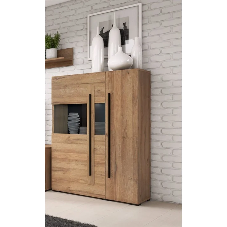 Highboard Vitrine Eiche Grandson Nb. TURDA-83 moderner Stil mit Absetzungen in schwarz, B/H/T: ca. 90/136/39 cm – Bild 2