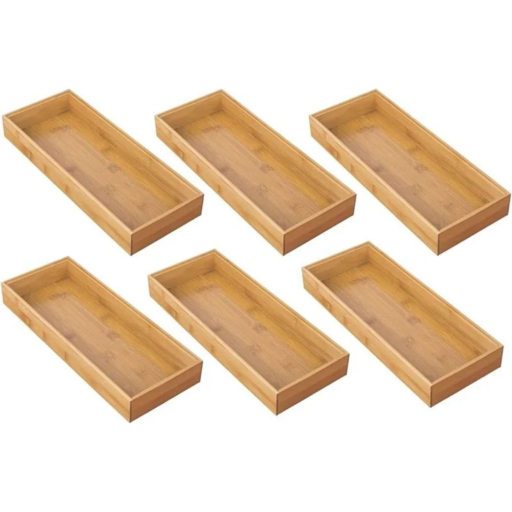 mDesign Organizer Aufbewahrungsbox Schubladenbox Bambus Büro Bad 6er Set – Bild 1