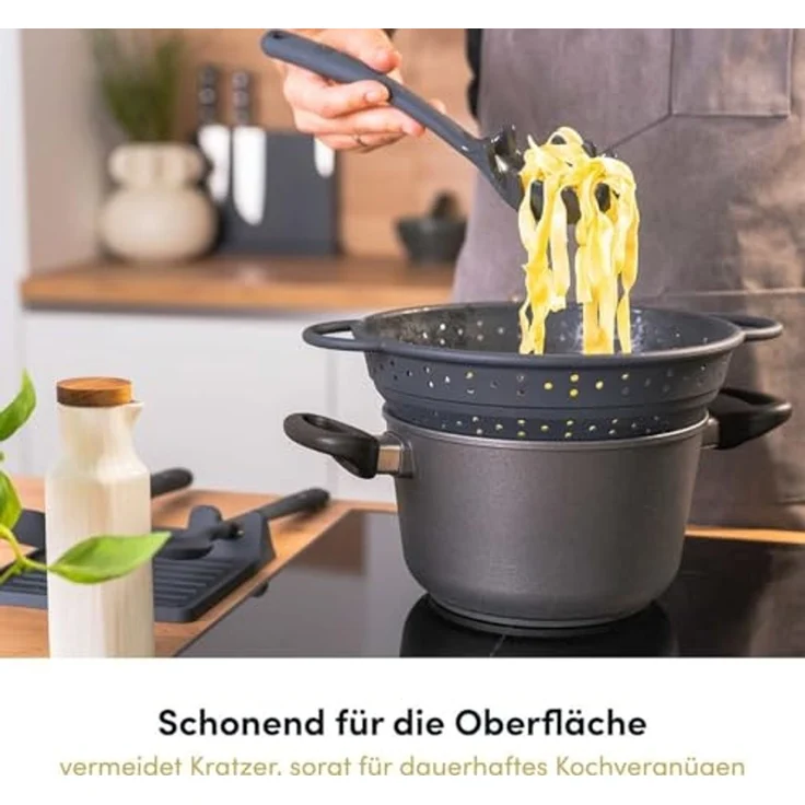 Hoffmann Germany Küchensieb Faltsieb Silikon Edelstahlring 23 cm anthrazit – platzsparend, Silikon, (1-St), 200°C, spülmaschinenfest, faltbar, Nudeln & Gemüse – Bild 2