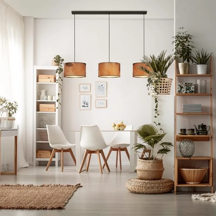 Briloner LED-Pendelleuchte Mata, Kaffeefarbe mit Blätteroptik, 3x E27 Fassungen, dimmbar, Boho-Stil – Bild 5