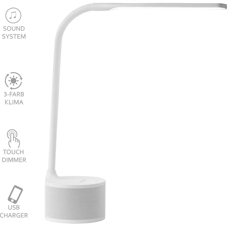 VASNER Lumbeat Schreibtischleuchte LED weiß 3,5 W dimmbar USB Bluetooth Musik Tageslicht – Bild 1
