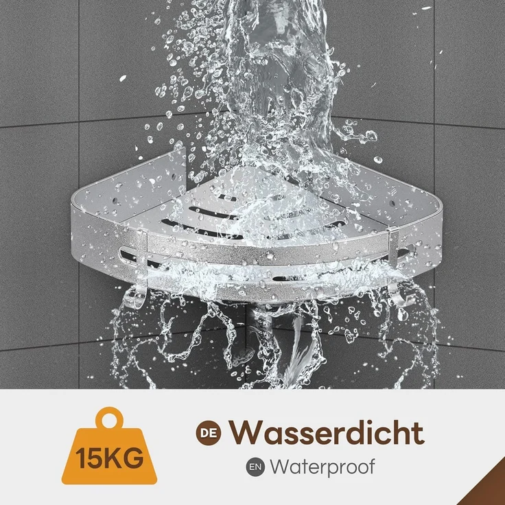 Yorbay Duschablage Duschregal ohne Bohrung, 3 Stücke Duschablage Eckregal Duschkorb, Mit Montagestoff, mit Haken, Dreieck Badregal aus Aluminium für Badezimmer Bad Küche Toilette – Bild 4