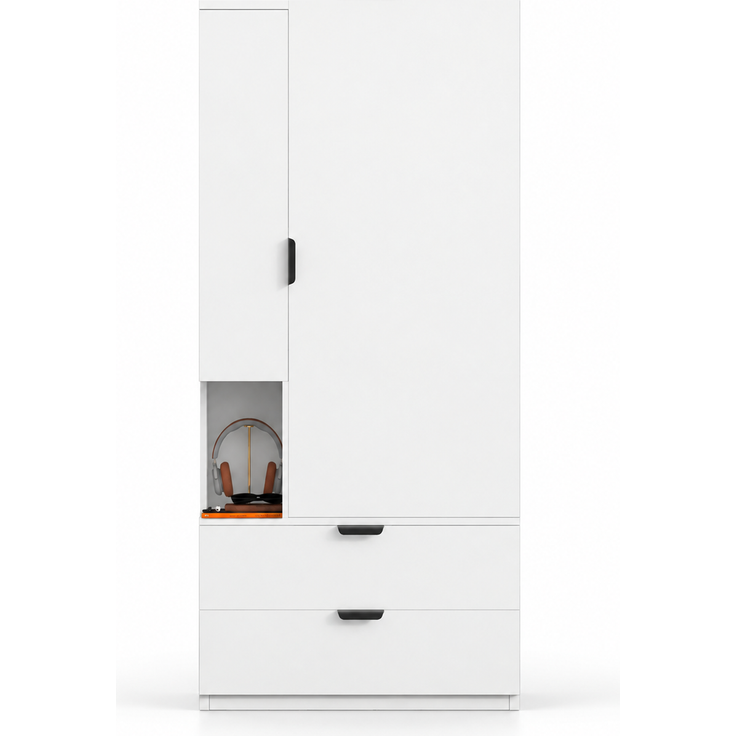 Kleiderschrank 70 x 50 x 170 cm mit offenen Ablagefächern und zwei Schubladen, Weiß und Holzfarbe – Bild 6
