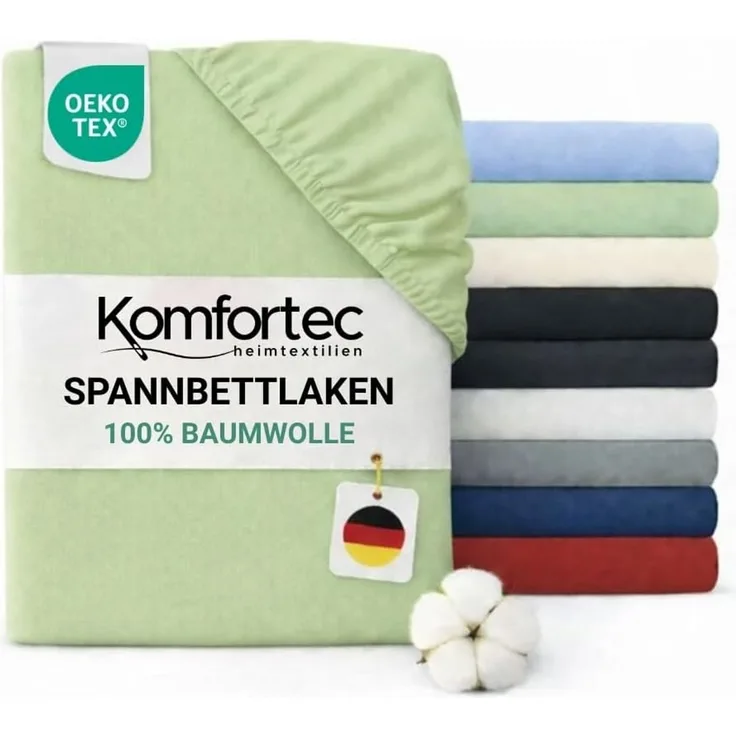 Komfortec Jersey Spannbettlaken 200x200 cm, 100% Baumwolle, Grün