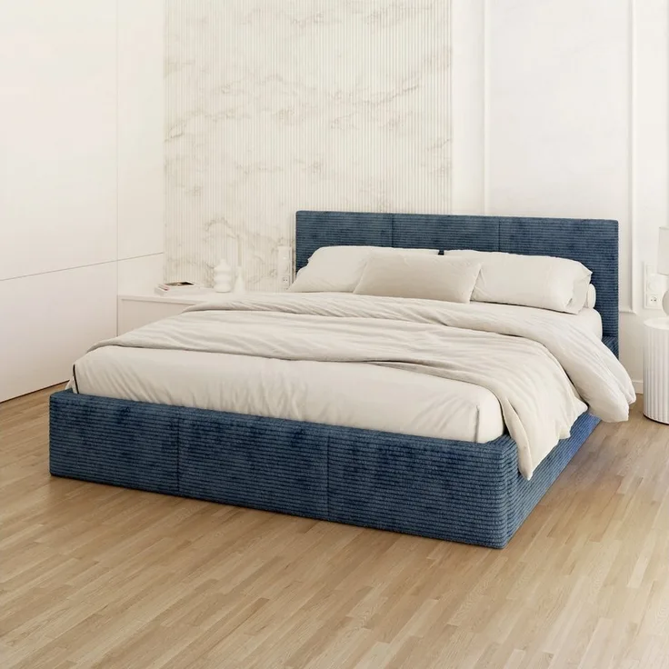 FDM Polsterbett AMBER modern mit Bettkasten MADE IN EU - mit Cord Bezug (verfügbar 90x200 120x200 140x200 160x200 180x200cm, Bettrahmen, Bett, mit großen gepolsterten Kopfteil, mit Bettkasten zum aufklappen), Hebbarer Metallrahmen, Bettkasten, mit/ohne...
