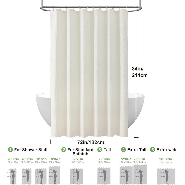 Waffel Duschvorhang Metallringe Wasserdicht Anti Schimmel 182x214cm Creme – Bild 6