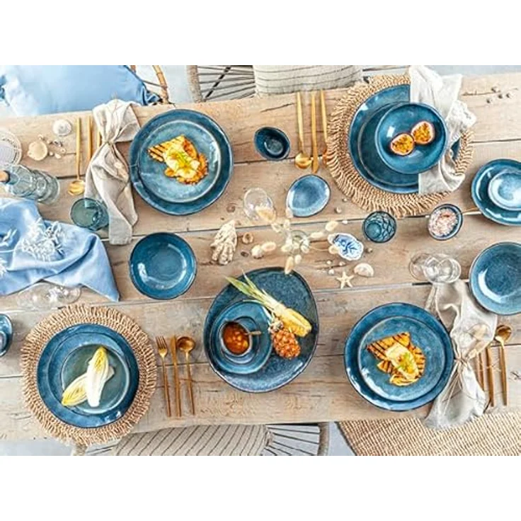 SÄNGER | Pastateller Darwin 4 tlg, Spaghetti Teller 4 Personen, Steingut Geschirr Set für Pasta, Nudelteller Spülmaschinengeeignet, Teller Steingut für Nudelgerichte Blau 1 L | PREMIUM COLLECTION – Bild 7