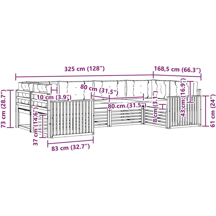 vidaXL Outdoor-Sofagarnitur 6 stk. 6-Sitzer Weiß und Creme 3391040 – Bild 9