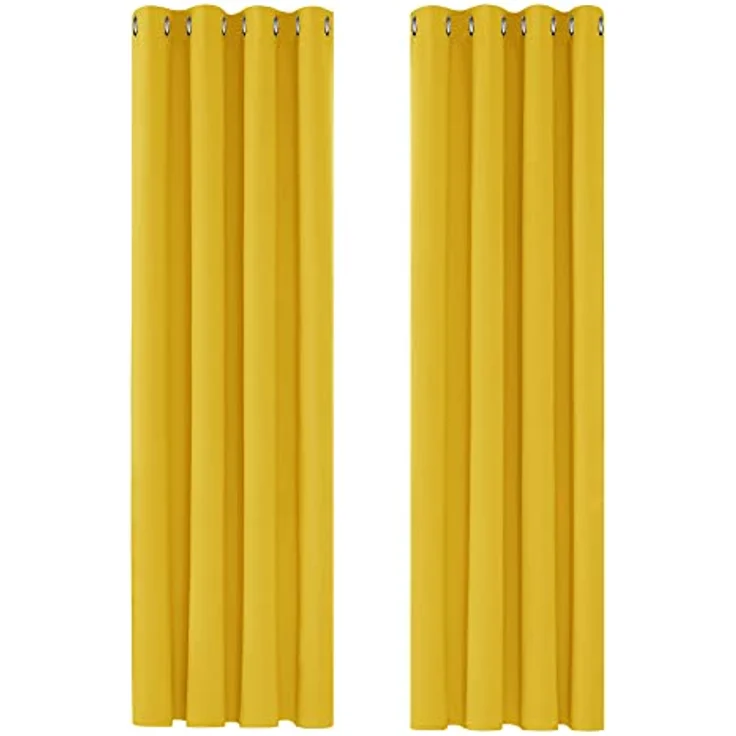 Deconovo Blickdichte Gardinen Kälteschutzvorhang Lichtundurchlässige Vorhänge Wohnzimmer, 183x132 cm(HöhexBreite), Senfgelb, 2er Set – Bild 3