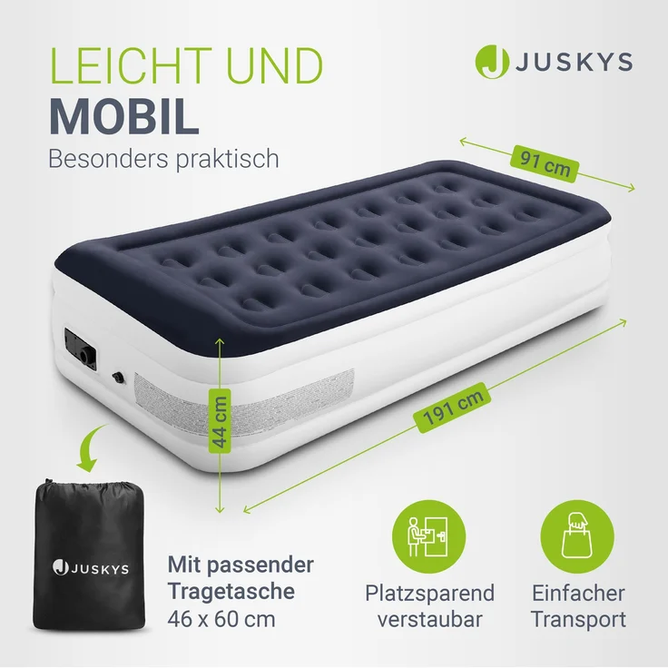 Juskys Luftmatratze Sapri M in Blau-Weiß - 1 Personen Luftbett selbstaufblasend - aufblasbare Matratze als Gästebett oder Camping - integrierter Pumpe – Bild 4