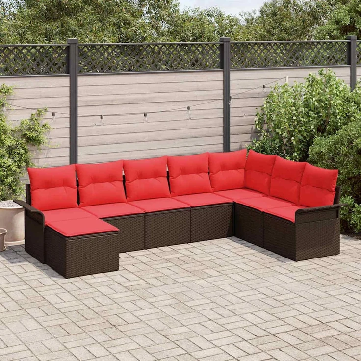 vidaXL Gartensofa-set mit Kissen mit Speicher 8 pcs Beige Poly Rattan 3354153 – Bild 1