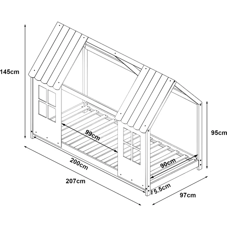Halboffenes Kinderbett Tostedt 90x200cm Grau/Weiß [en. casa] – Bild 4