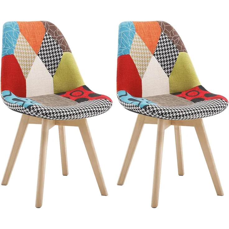 2er-Set Esszimmerstühle aus Holz mit Leinenbezug Designer Modell Lisa