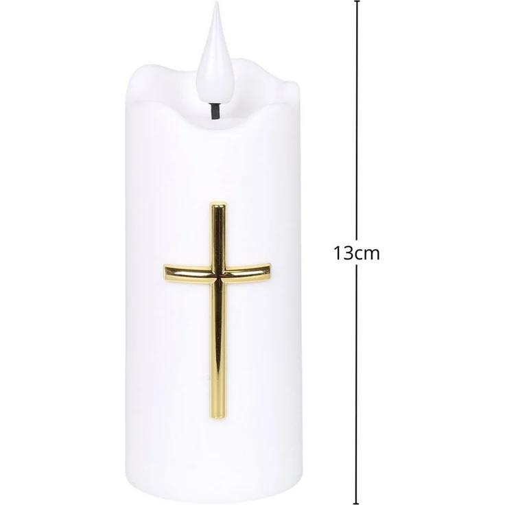 Sarcia. eu LED-Kerze Weiße LED-Kerze mit Kreuz, Flammeneffekt und Batterien, 13 cm – Bild 4
