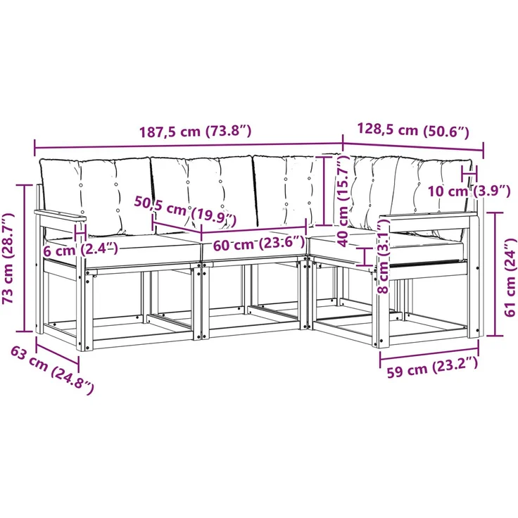 vidaXL Outdoor-Sofagarnitur 4 stk. 4-Sitzer Weiß und Beige 3389423 – Bild 11