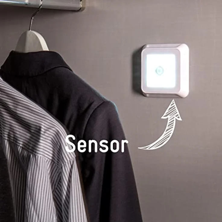 MÜLLER LICHT Cara Sensor mobile LED Batterieleuchte mit Bewegungssensor und Dämmerungssensor, selbstklebend mit Magnethalter, 0,5 W, 12 lm, inkl. Batterien (4x AAA), Weiß – Bild 4
