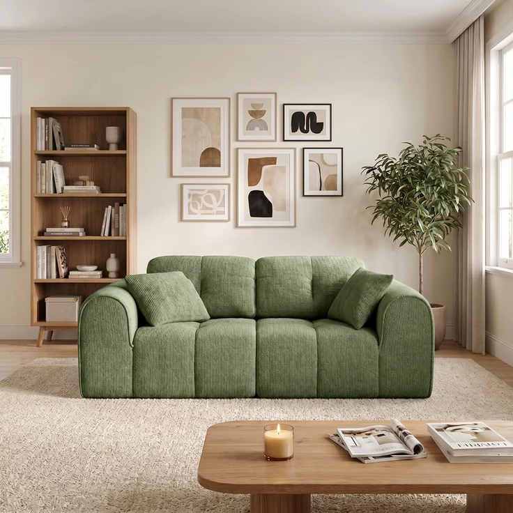 skølm 'Vanaheim' Sofa 2 Sitzer mit 2 Kissen, Cloud Sofa dunkelgrün, Chenille-Stoff, Vollschaumcouch mit Federkern und Vakuum-Kompression, kein Aufbau erforderlich – Bild 9