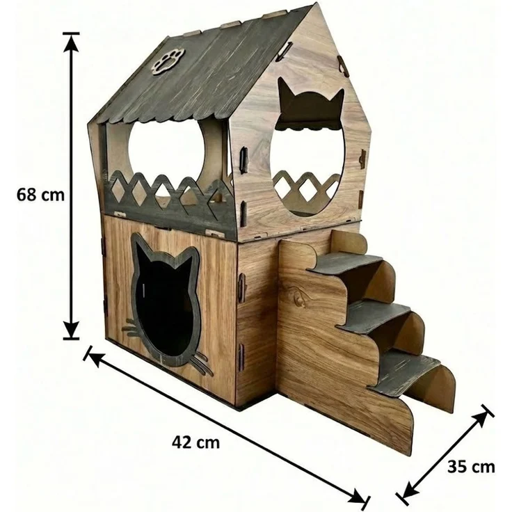 Jungengel Katzenliege XL Katzenhaus Katzenhäuschen Katzenhütte Stecksystem Katzenbett, 2-Stöckig, Einfache Montage, Bietet genügend Platz für eine Katze – Bild 3