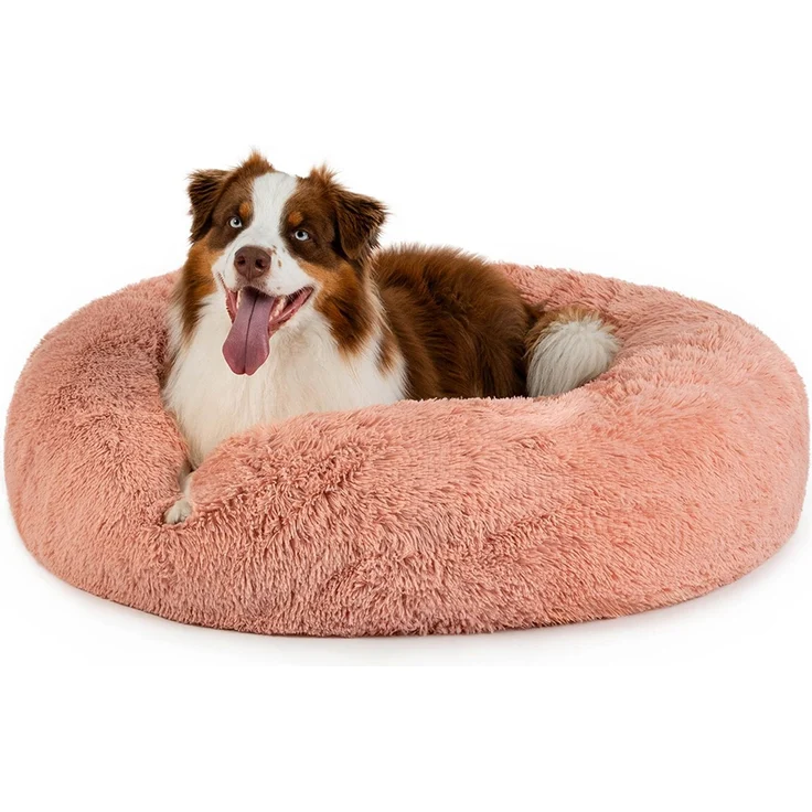 lionto Donut Hundebett, rundes Hundesofa mit Plüschbezug & Anti-Rutsch-Noppen, weich & gemütlich, 100 cm Durchmesser, rosa – Bild 1
