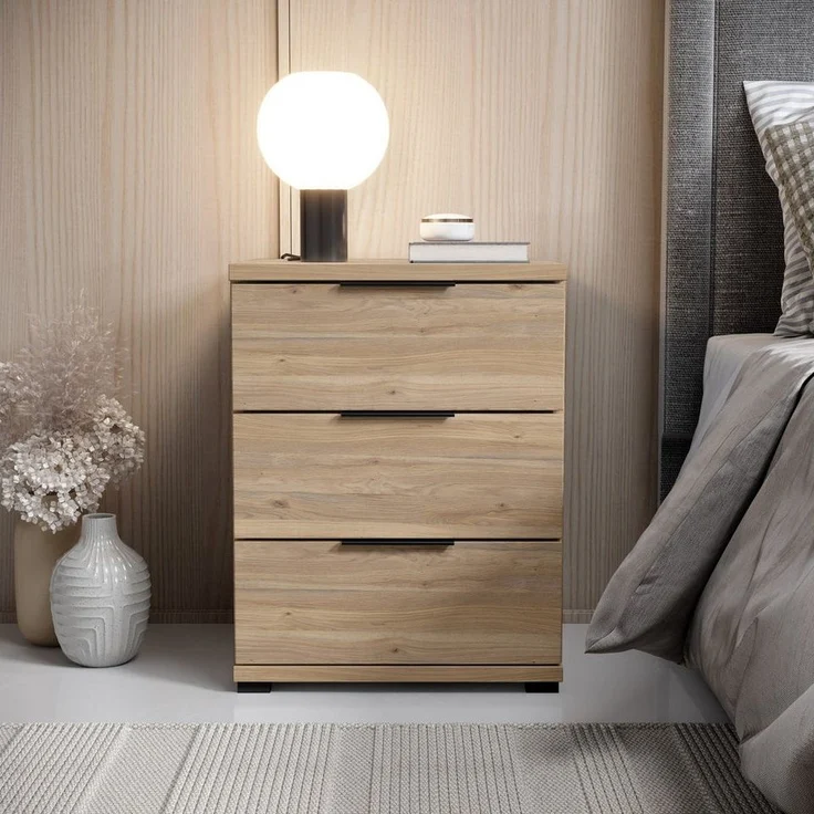 Nachtkommode >SMILLA 2< 3 Schubladen, Mauvella Oak Dekor - 46x61x42cm (BxHxT) – Bild 1